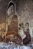 Bagan Myanmar. Sulamani temple. seated Buddha flanked by disciples. 